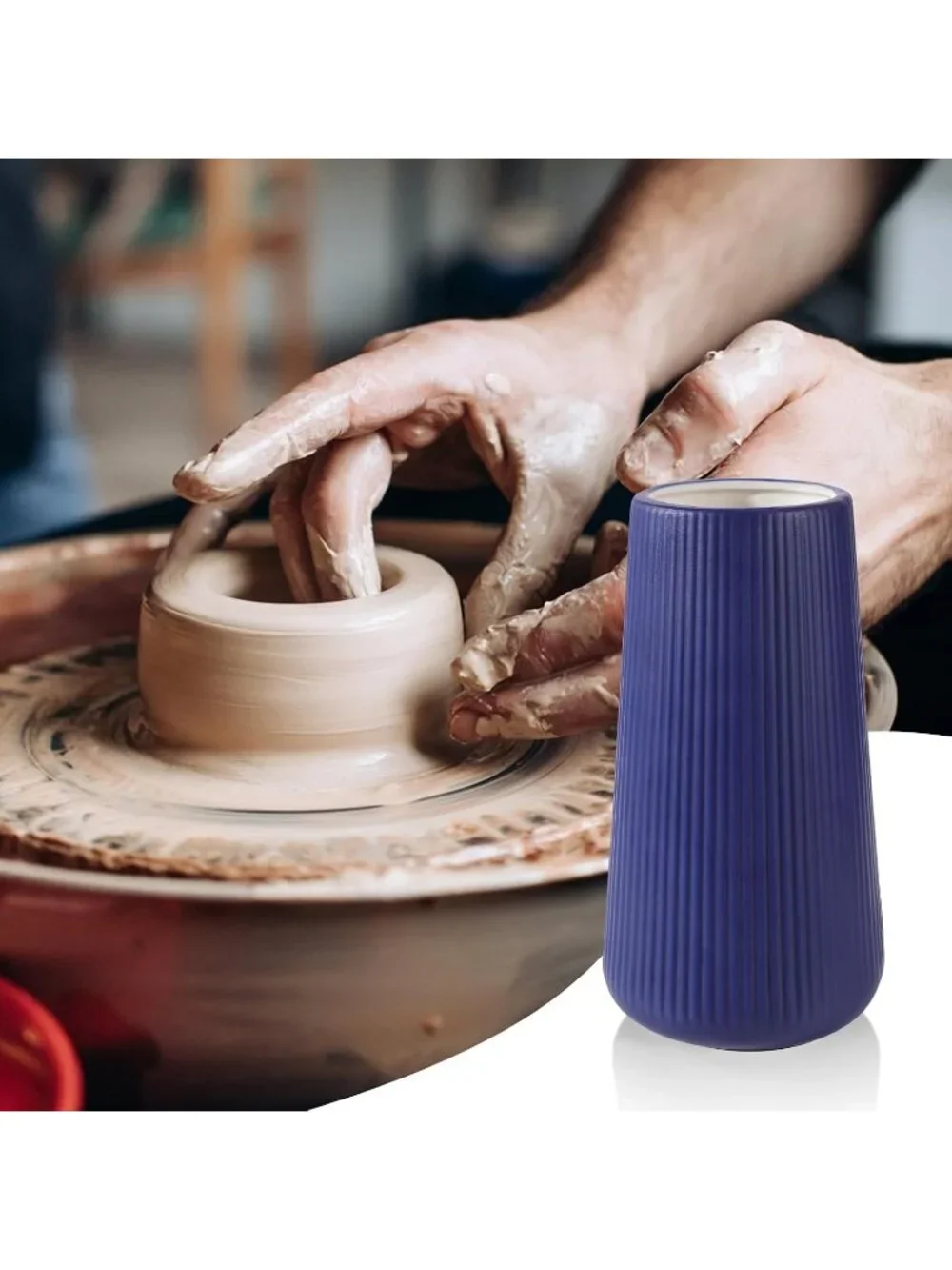 Gradient Navy Blue Ceramic Cute Flower Vase Pampas Grass Living Room Office Deco
